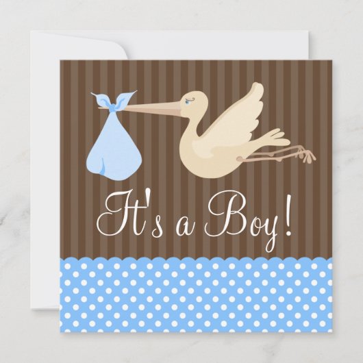 Blue Brown Stork Stippen Boy Baby shower Kaart (Voorkant)