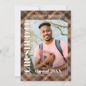 Blue Brown Tartan Pset Afstuderen Aankondiging (Voorkant)