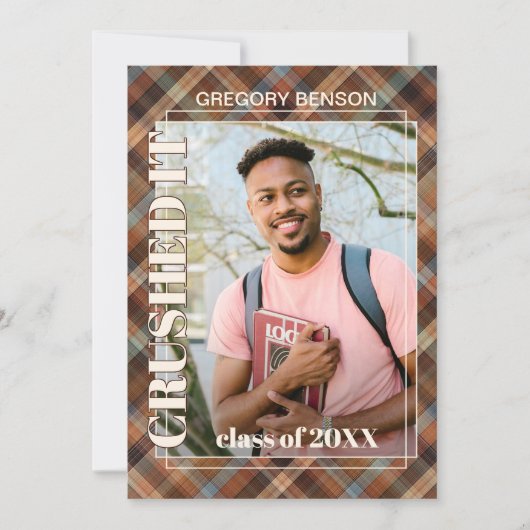 Blue Brown Tartan Pset Afstuderen Aankondiging (Voorkant)