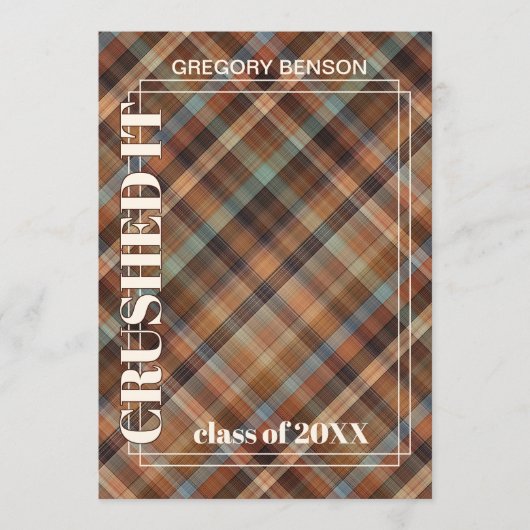 Blue Brown Tartan Pset Afstuderen Aankondiging (Voorkant)