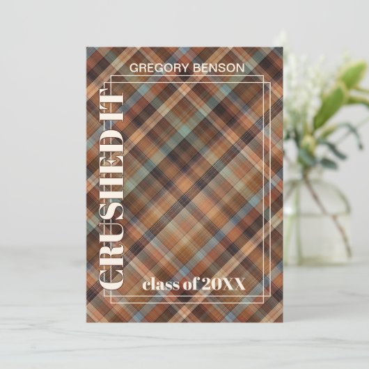 Blue Brown Tartan Pset Afstuderen Aankondiging (Staand voorkant)