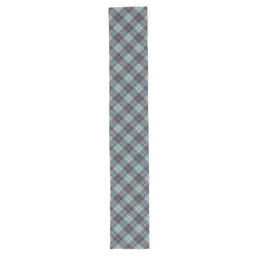 Blue Brown Tartan Pset Rustic Argyle Pattern Lange Tafelloper (Voorkant)
