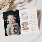 Blue Brown Teddy Bear Balloons Birthday Boy Foto Kaart