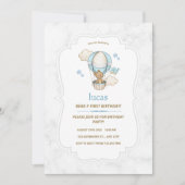 Blue Brown Teddy Bear Hot Air Ballonjongen Kaart (Voorkant)