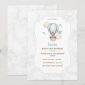 Blue Brown Teddy Bear Hot Air Ballonjongen Kaart (Voorkant / Achterkant)