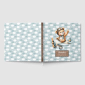 Blue Brown Teddy Bear Pilot Baby shower Gastboek Gastenboek (Volledig)