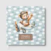 Blue Brown Teddy Bear Pilot Baby shower Gastboek Gastenboek (Voorkant)