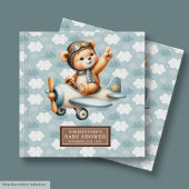 Blue Brown Teddy Bear Pilot Baby shower Gastboek Gastenboek