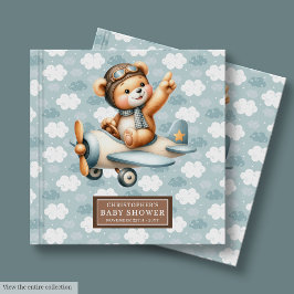 Blue Brown Teddy Bear Pilot Baby shower Gastboek Gastenboek