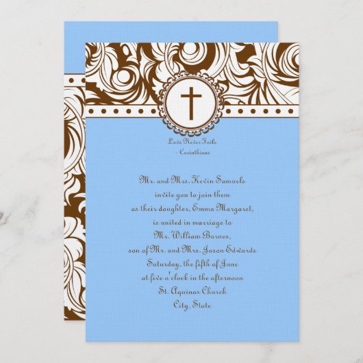 Blue Brown Vintage Wedding Invitation Kaart (Voorkant / Achterkant)