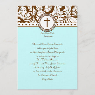 Blue Brown Vintage Wedding Invitation Kaart