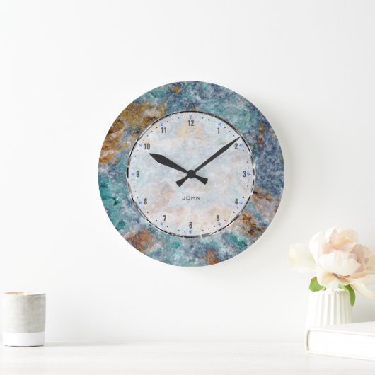 Blue & Brownl Marble Stone Pattern Grote Klok (Huis)