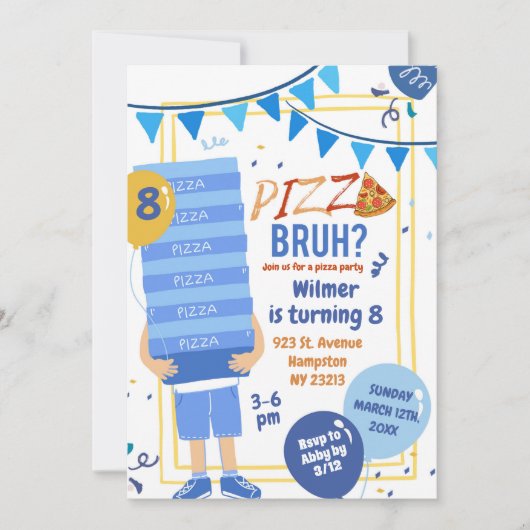 Blue Bruh You In Pizza En Ballon Verjaardagsjongen Kaart (Voorkant)