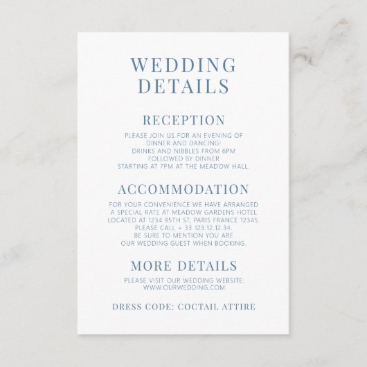 Blue bruiloft details Kaart (Voorkant)