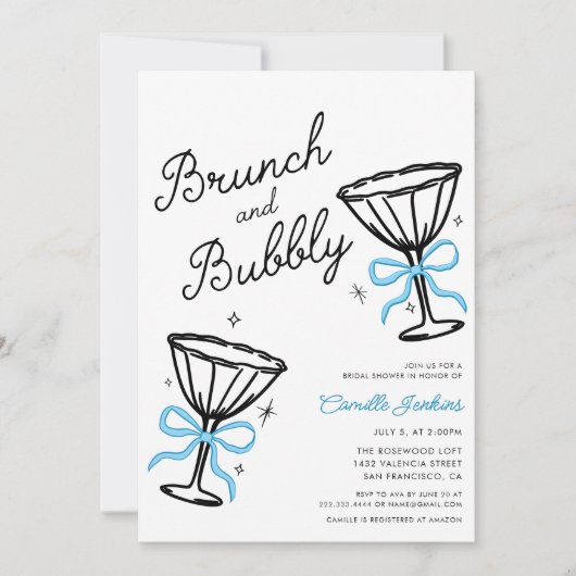 Blue Brunch en Bubbly Hand getekend Kaart (Voorkant)