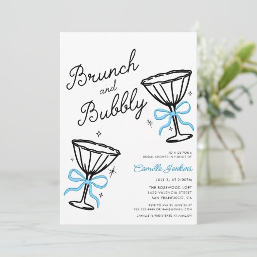 Blue Brunch en Bubbly Hand getekend Kaart (Staand voorkant)