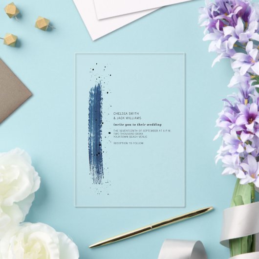 Blue Brush Stroke Wedding Acryl Uitnodigingen (Insitu (Huwelijk))