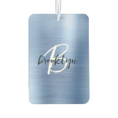 Blue Brushed Metal Black White Script Monogram  Luchtverfrisser (Achterkant)
