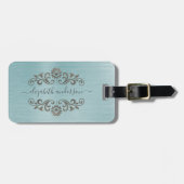 Blue Brushed Metal Monogram Name Script Bagagelabel (Voorkant horizontaal)