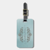 Blue Brushed Metal Monogram Name Script Bagagelabel (Voorkant verticaal)