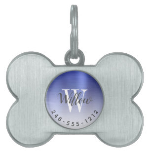 Blue Brushed Metal Monogram Ombre Dog Bone Huisdieren Naamplaatje