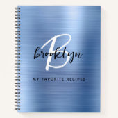 Blue Brushed Metal Monogram Receptenboek Notitieboek (Voorkant)