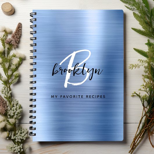Blue Brushed Metal Monogram Receptenboek Notitieboek