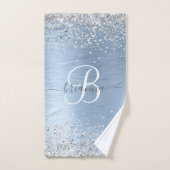 Blue Brushed Metal Silver Glitter Monogram Name Bad Handdoek (Handdoek)