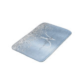Blue Brushed Metal Silver Glitter Monogram Name Badmat (Gekanteld)