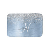 Blue Brushed Metal Silver Glitter Monogram Name Badmat (Voorkant)
