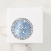 Blue Brushed Metal Silver Glitter Monogram Name Bedankjes Labels (In situ)