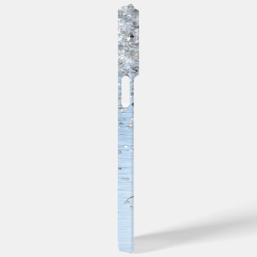 Blue Brushed Metal Silver Glitter Monogram Name Case-Mate iPhone Case (Achterkant / Rechts)