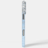Blue Brushed Metal Silver Glitter Monogram Name Case-Mate iPhone Case (Achterkant / Rechts)