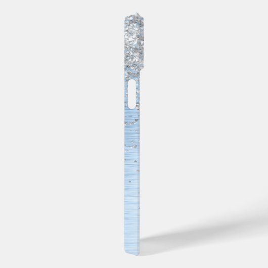 Blue Brushed Metal Silver Glitter Monogram Name Case-Mate iPhone Case (Achterkant / Rechts)