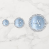 Blue Brushed Metal Silver Glitter Monogram Name Confetti (Achterkanten)