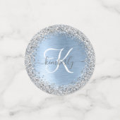 Blue Brushed Metal Silver Glitter Monogram Name Confetti (Kleine voorkant)