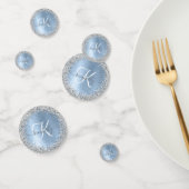 Blue Brushed Metal Silver Glitter Monogram Name Confetti (Groep)