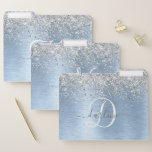 Blue Brushed Metal Silver Glitter Monogram Name Documentenmap<br><div class="desc">Pas dit trendy chic-bestandsmapontwerp eenvoudig aan met  zilveren mousserende glitter op een blauwe,  geborstelde metalen achtergrond.</div>