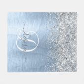 Blue Brushed Metal Silver Glitter Monogram Name Fleece Deken (Voorkant (Horizontaal))