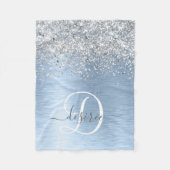 Blue Brushed Metal Silver Glitter Monogram Name Fleece Deken (Voorkant)