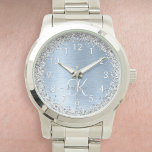 Blue Brushed Metal Silver Glitter Monogram Name Horloge<br><div class="desc">Pas dit trendy horlogeontwerp met  zilveren mousserende glitter op een blauwe,  geborstelde metalen achtergrond eenvoudig aan.</div>