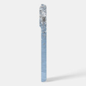 Blue Brushed Metal Silver Glitter Monogram Name iPhone Hoesje (Linkerkant)