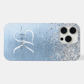 Blue Brushed Metal Silver Glitter Monogram Name iPhone Hoesje (Achterkant horizontaal)