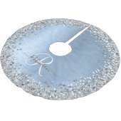 Blue Brushed Metal Silver Glitter Monogram Name Kerstboom Rok (Gekanteld)