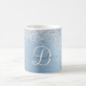 Blue Brushed Metal Silver Glitter Monogram Name Koffiemok (Center)