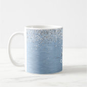 Blue Brushed Metal Silver Glitter Monogram Name Koffiemok (Links)
