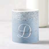 Blue Brushed Metal Silver Glitter Monogram Name Koffiemok