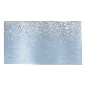 Blue Brushed Metal Silver Glitter Monogram Name Kussensloop (Achterkant)