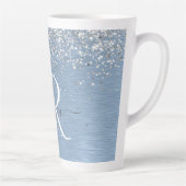 Blue Brushed Metal Silver Glitter Monogram Name Latte Mok (Rechts)