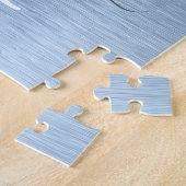 Blue Brushed Metal Silver Glitter Monogram Name Legpuzzel (Zijkant)